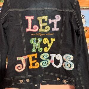 Kids Black Denim Jacket with Colorful Embroidery